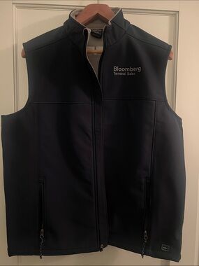 bloom Navy Softshell Vest with BloomberG Terminal Sales Embroidery